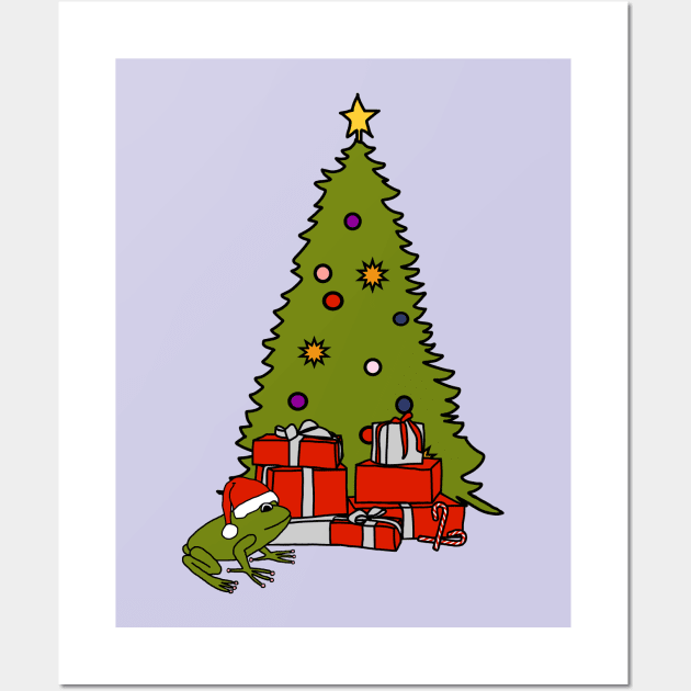 Santa Hat on Frog and Christmas Tree Wall Art by ellenhenryart